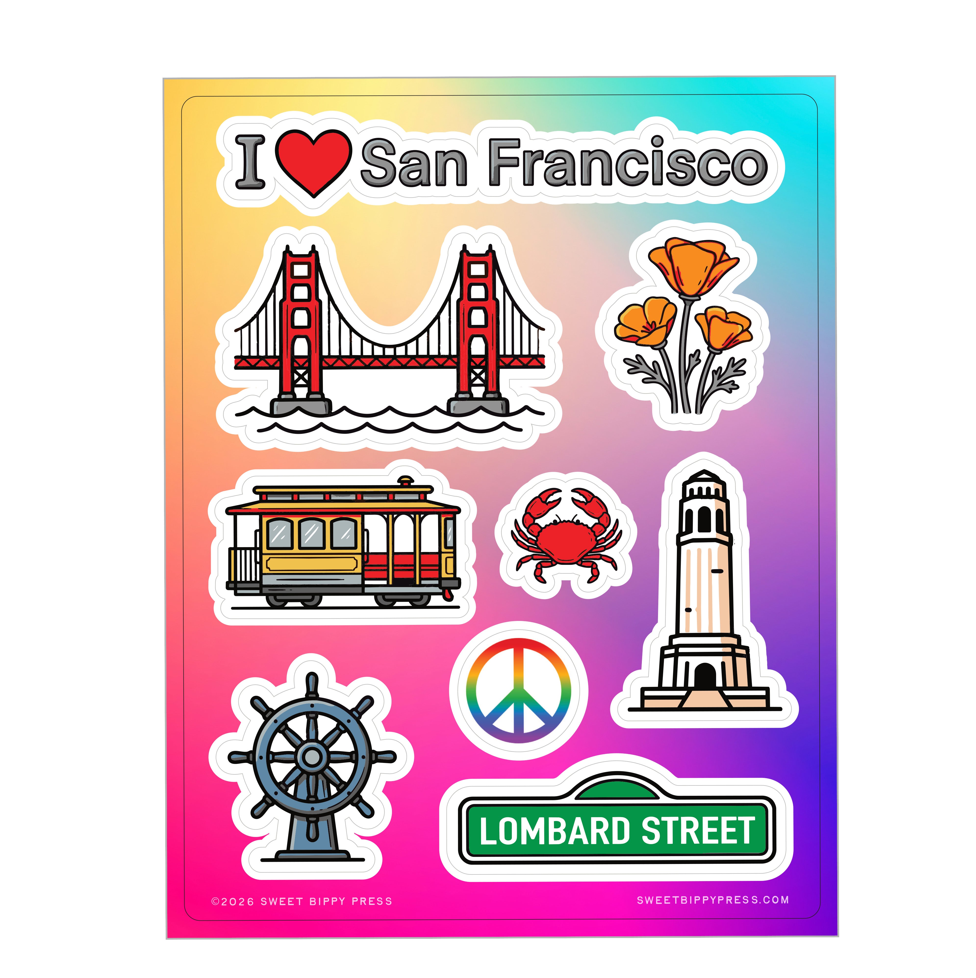 Sf Sticker San Francisco Sticker Sheet – Sweet Bippy Press